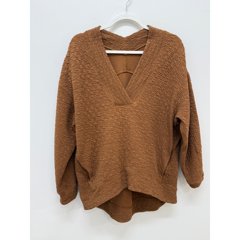 Lululemon Rippled V-Neck Pullover Size 4 Copper Brown Oversized Sweatshirt